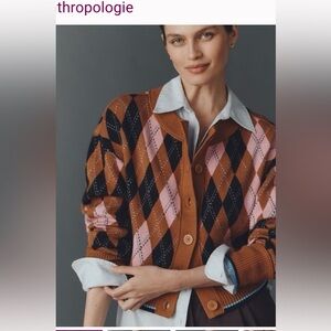 Maeve Brown and Pink Argyle Cardigan